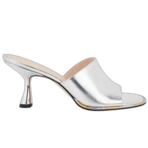 Wandler Agnes Metallic Silver Leather Mule Heels Size EU 37